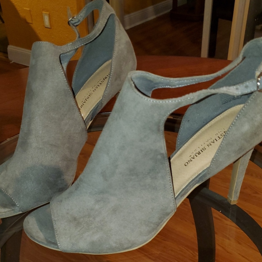Gray Suede Peep Toe Heels Size 13